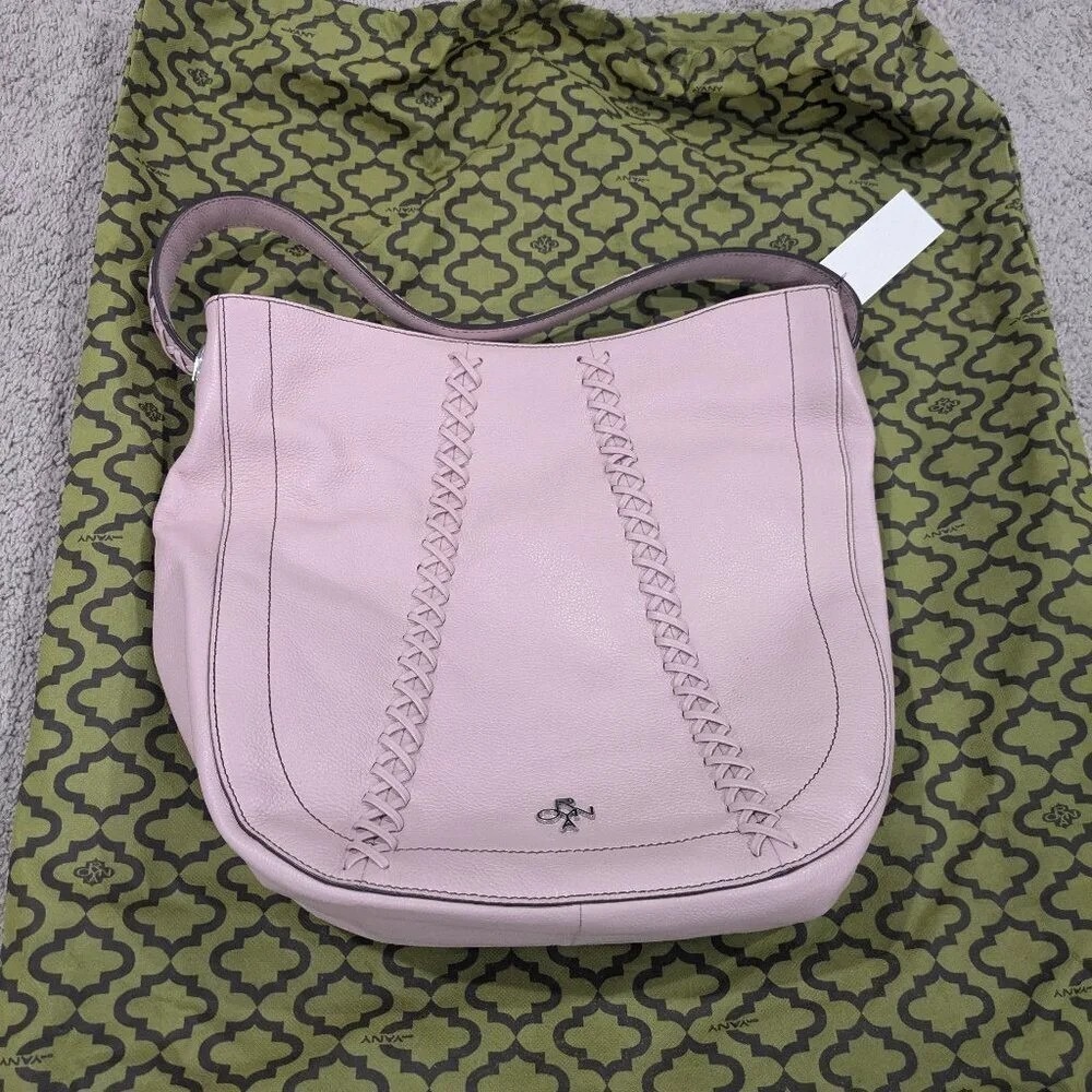 orYANY LEATHER HOBOβ BAG LIGHT PINK BRAIDED ACCENT SHOULDER PURSE